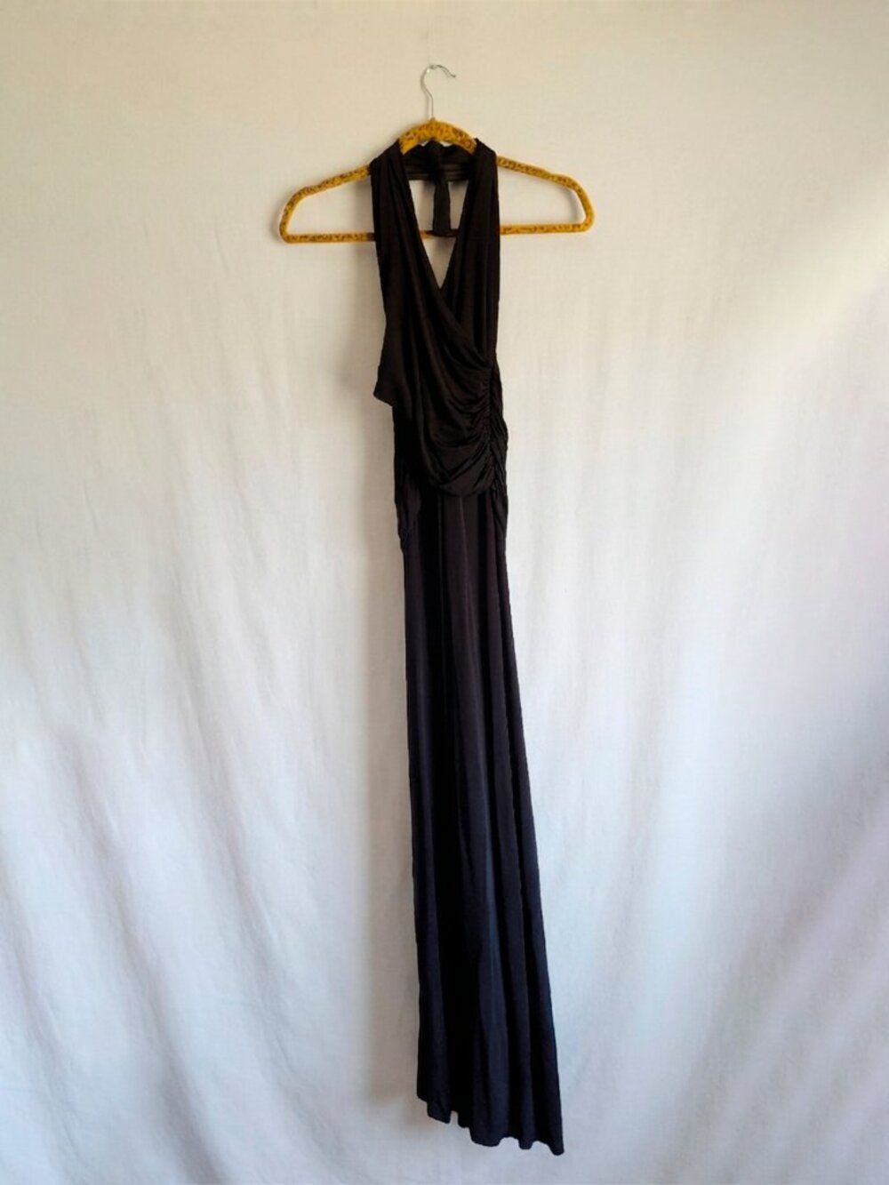 Bebe Black Halter Neck Ruched Maxi Dres